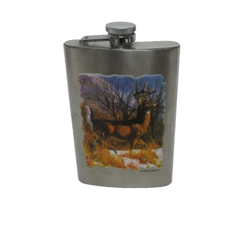 Flask Buck Deer Hunter Outdoors Hunting 9 oz.  Stainless Steel Whisky